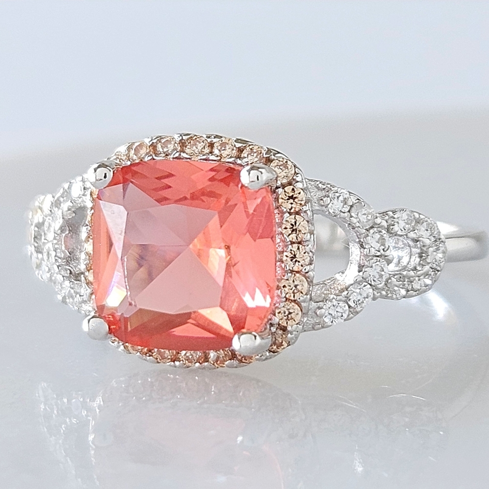 Pink & Peach Gemstone ring, 925 Sterling Silver Charmed Aroma